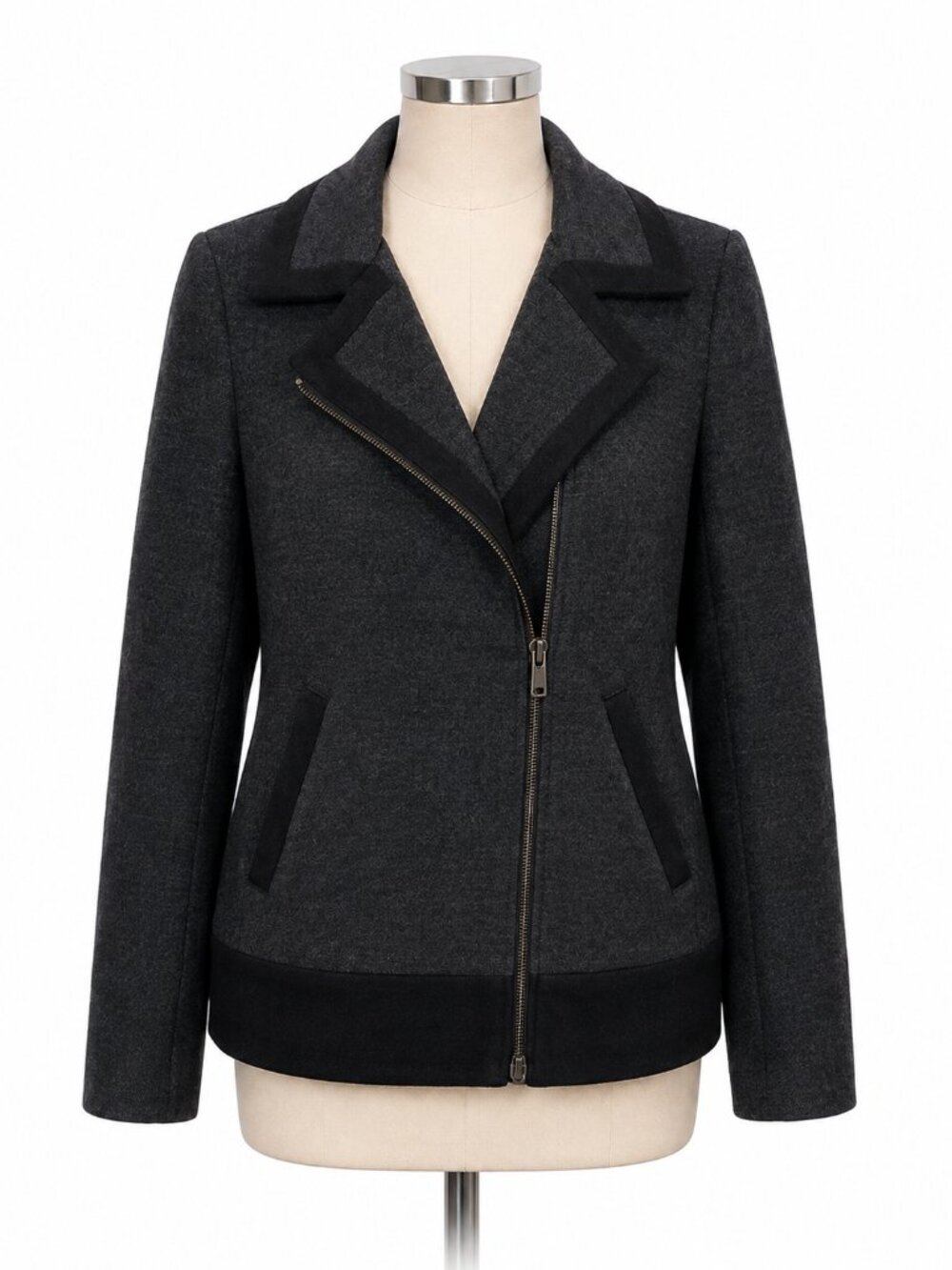 **J.Crew Stretch Wool Motorcycle Jacket Gray Black Moto Style 07569 Size 2**
